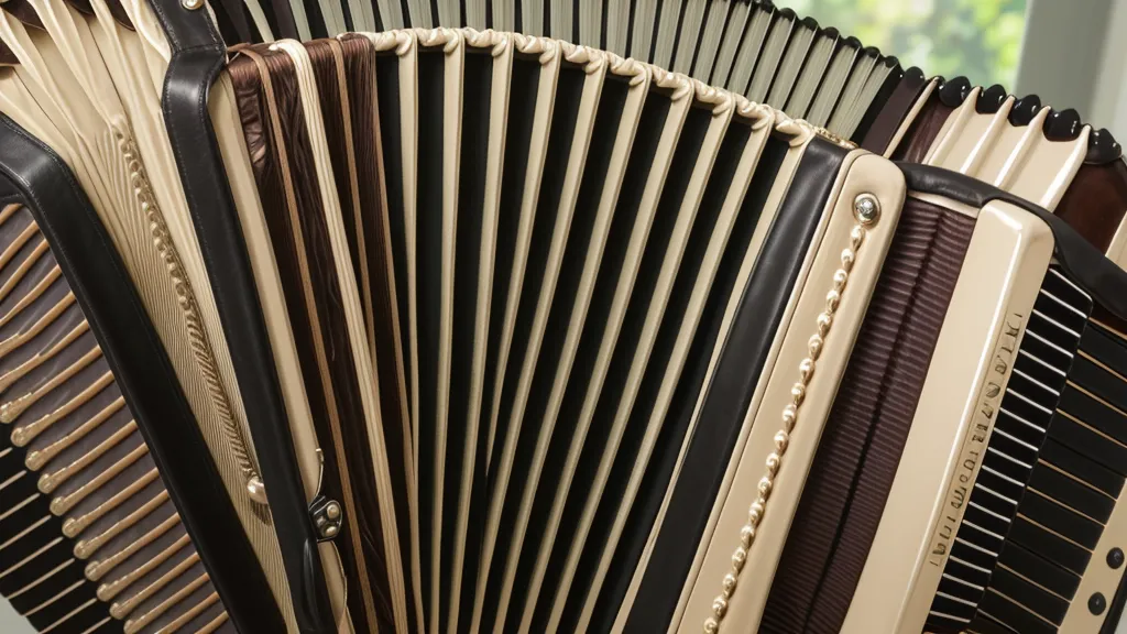 Detailaufnahme der Bassknöpfe und des Balgs einer diatonischen Ziehharmonika für Akkordeon-Anfänger