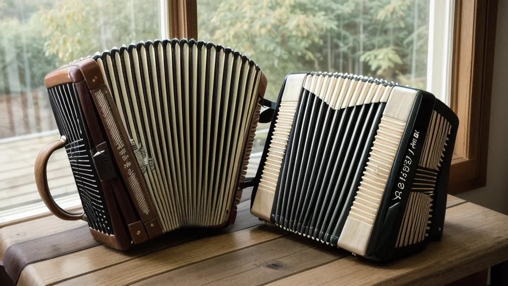 Akkordeon lernen als Späteinsteigerin: Ziehharmonika und Notizheft für meinen Online-Musikkurs-Test im Hobbymusiker-Tagebuch