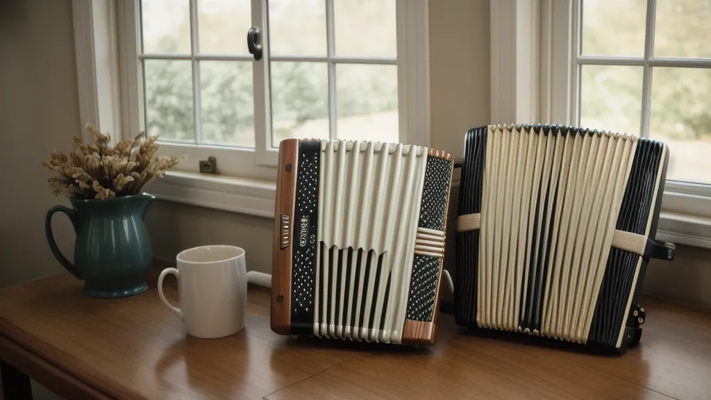 Knopfreihen der zweireihigen Ziehharmonika beim Üben im Online-Musikkurs-Test