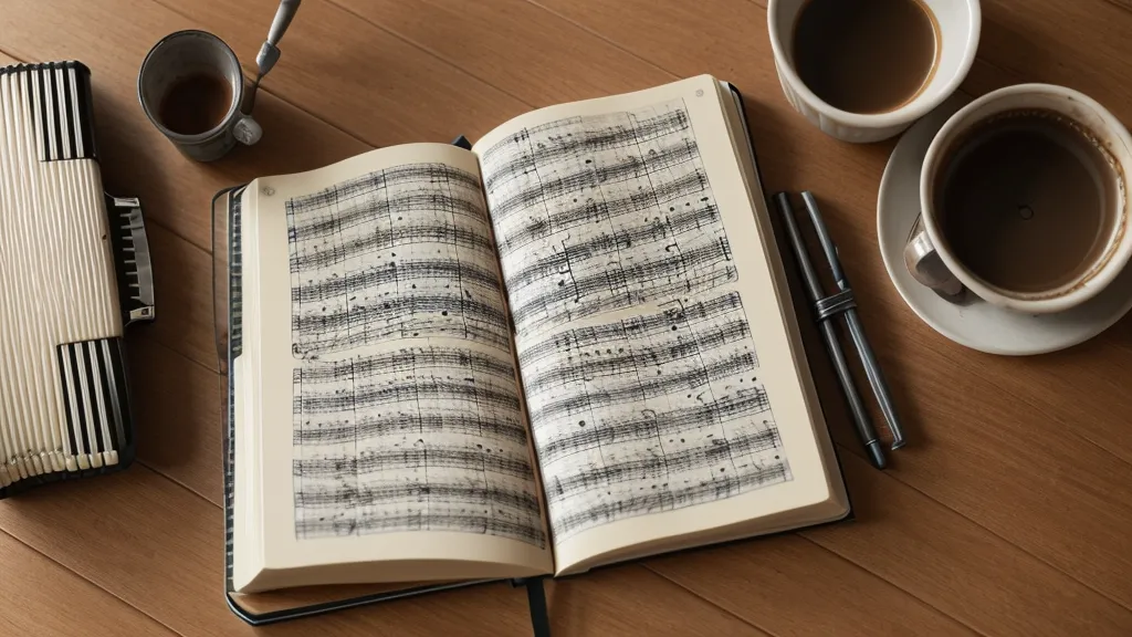Notizen und Kaffee beim Ziehharmonika lernen, mit Beobachtungen zur Schwebung im Ton
