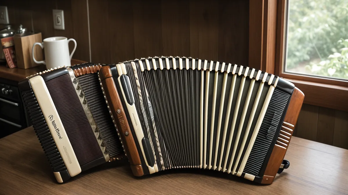 Harmonicademy Abo Test und Erfahrungsbericht: zweireihige Ziehharmonika als Symbolbild für Akkordeon lernen ohne Noten