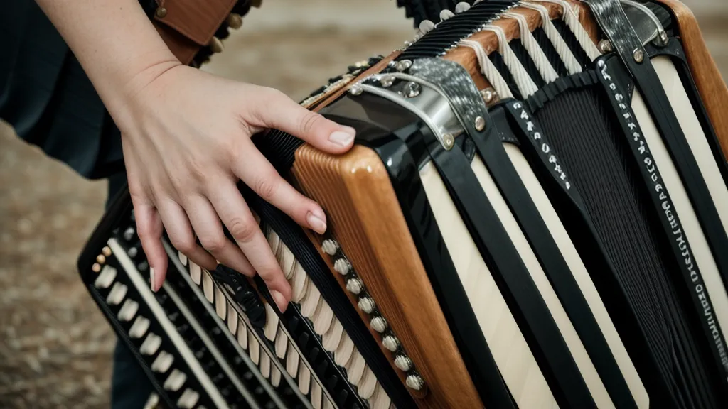 Bassknöpfe-Training beim Ziehharmonika lernen: Nahaufnahme der acht Bassknöpfe mit einer Hand im Fokus.