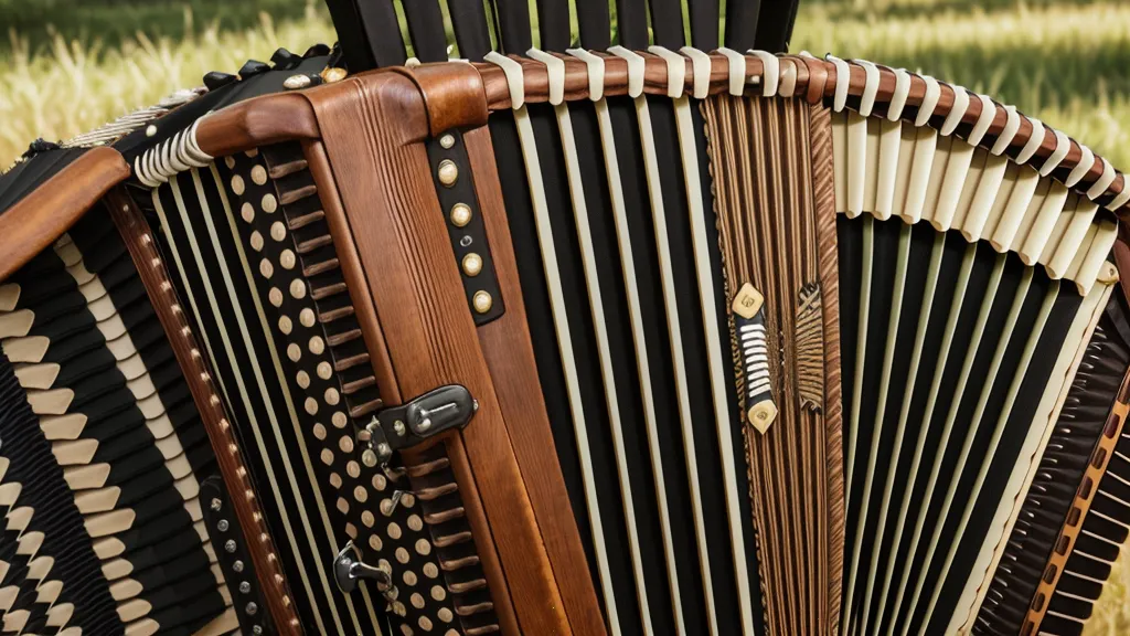 Nahaufnahme der Balgfalten einer alten Ziehharmonika – Textur eines diatonischen Akkordeons zum Ziehharmonika lernen