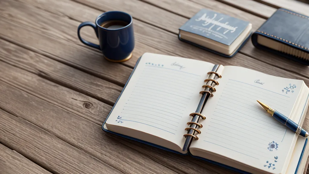 Notizbuch und Kaffeetasse neben einer Ziehharmonika – Reflexion über Entspannung durch Musik